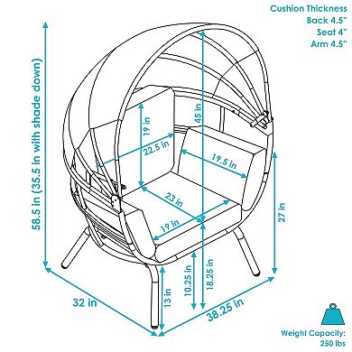 Sunnydaze Modern Luxury Patio Lounge Egg Chair With Canopy