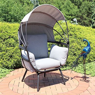 Sunnydaze Modern Luxury Wicker Lounge Chair with Retractable Shade - Blue