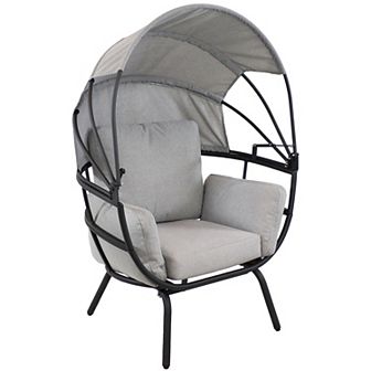 Sunnydaze Modern Luxury Wicker Lounge Chair with Retractable Shade