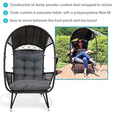 Sunnydaze Shaded Comfort Wicker Outdoor Basket Chair with Cushion - Gray