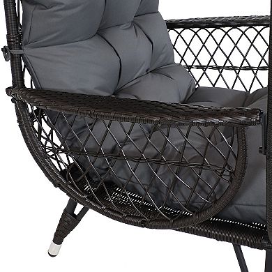 Sunnydaze Shaded Comfort Wicker Outdoor Basket Chair with Cushion - Gray