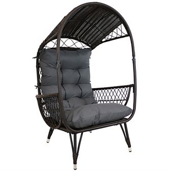 Sunnydaze Shaded Comfort Wicker Outdoor Basket Chair with Cushion