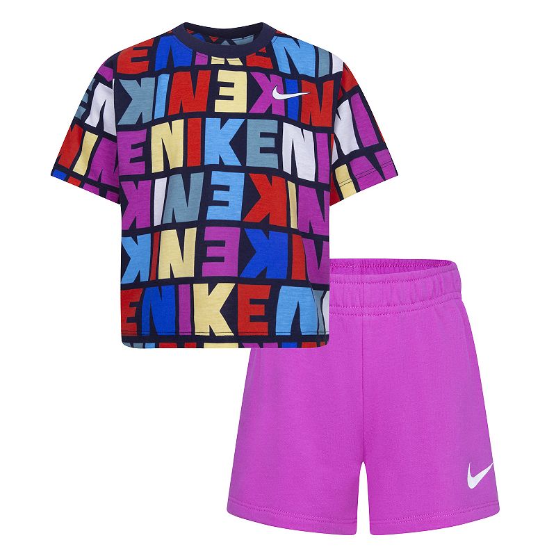 Girls 4-6x Nike Word Print Tee & Shorts Set, Girls, Brt Pink