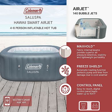 Coleman SaluSpa AirJet Inflatable Square Hot Tub with 114 Soothing Jets, Gray