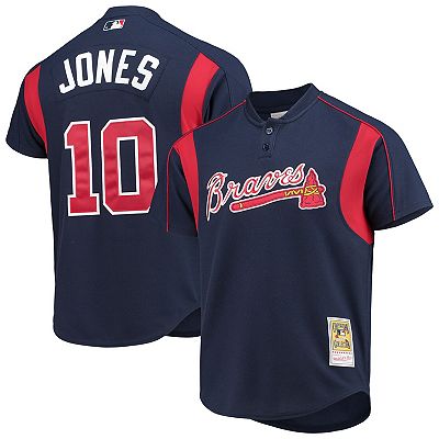 Men's Mitchell & Ness Chipper Jones Navy Atlanta Braves Cooperstown  Collection Mesh Batting Practice Button-Up