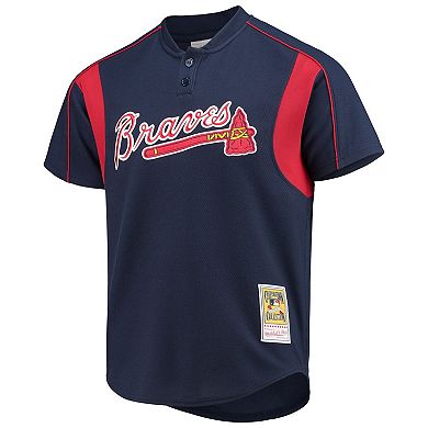 Men's Mitchell & Ness Chipper Jones Navy Atlanta Braves Cooperstown Collection Mesh Batting Practice Button-Up Jersey