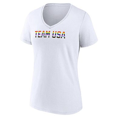 Women's Fanatics Branded White Team USA Pride Striped V-Neck T-Shirt
