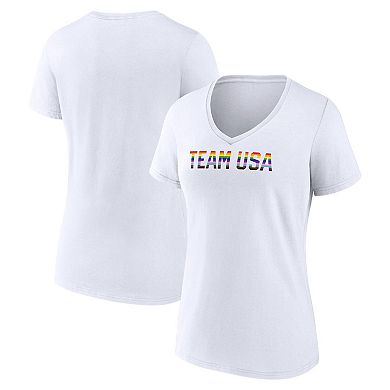 Women's Fanatics Branded White Team USA Pride Striped V-Neck T-Shirt