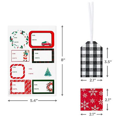 Hallmark Christmas Gift Tags with Ribbon, Sticker Seals & Mini Notecards