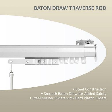 Rod Desyne Baton Draw White Traverse Curtain Rod