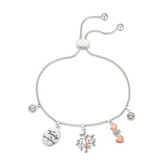 Brilliance Crystal "Family is Everything" Tree & Heart Charm Adjustable Bracelet