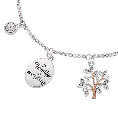 Brilliance Crystal "Family is Everything" Tree & Heart Charm Adjustable Bracelet