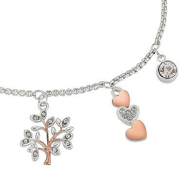Brilliance Crystal "Family is Everything" Tree & Heart Charm Adjustable Bracelet