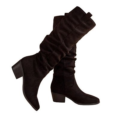 Qupid Montana-80 Women's Ruched Western Knee-High Boots