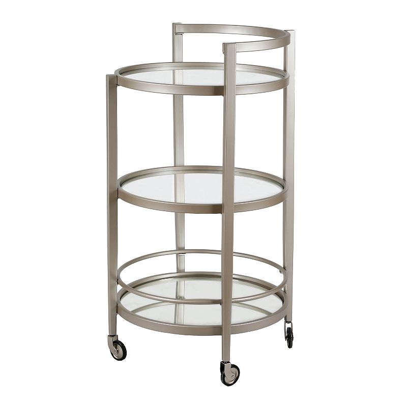 Hause Round Bar Cart with Mirrored Shelf