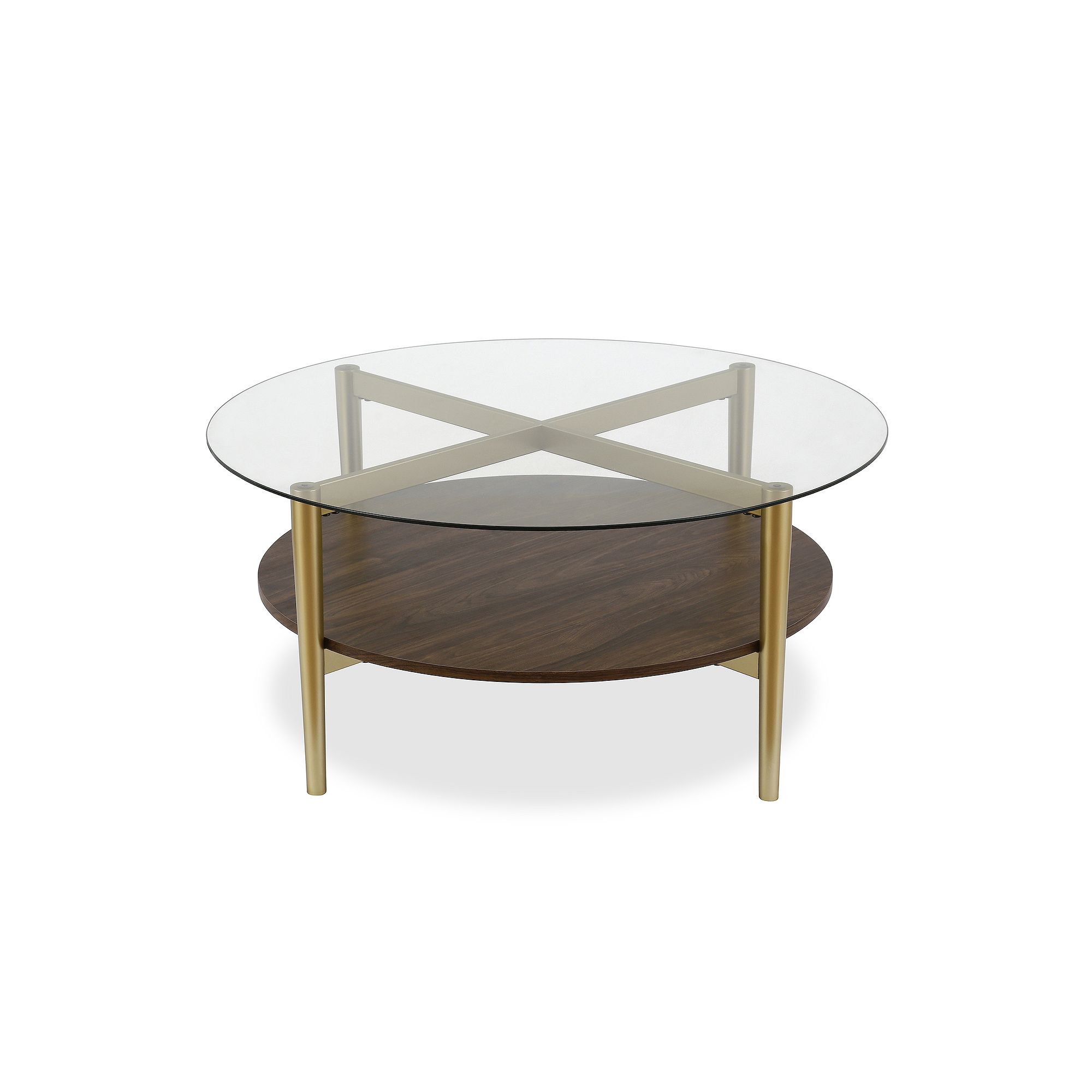 Finley & Sloane Otto Round Coffee Table, Gold And Brown