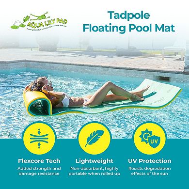 Aqua Lily Pad Tadpole Single Adult Floating Foam Pool Lounger Mat, Green/Yellow