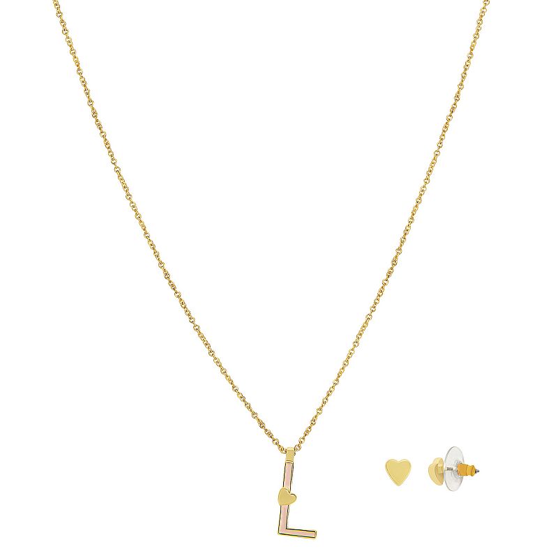 LC Lauren Conrad Gold Tone Valentines Day Enamel Initial Necklace and Heart