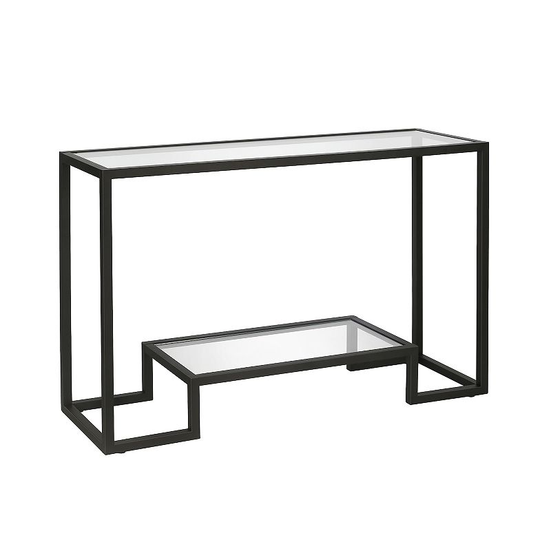 Evelyn&Zoe Contemporary Console Table with Glass Top and Shelf