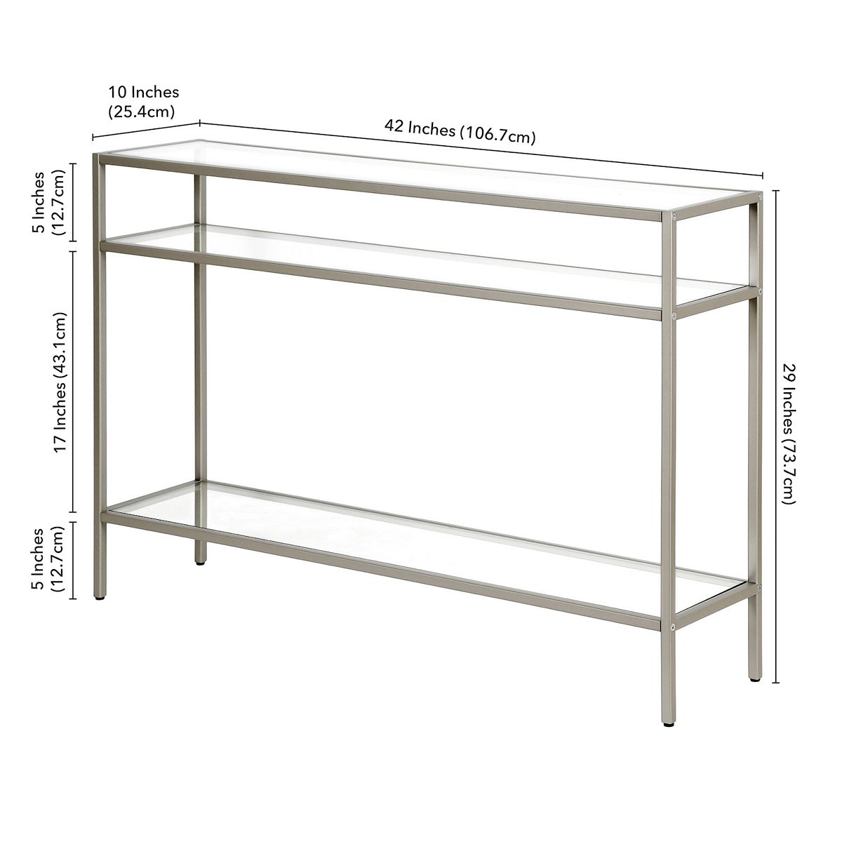 Measurements diagram for Finley & Sloane Siviline 3-tier console table