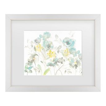 Aqua Roses Shadows White Framed Wall Art