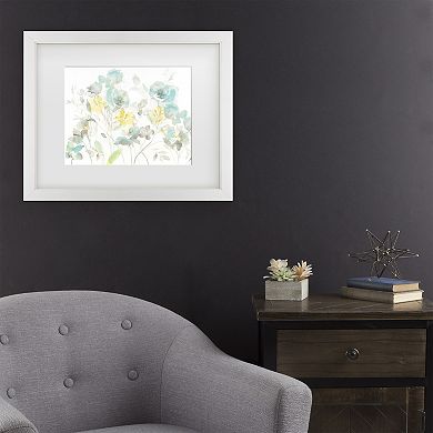 Aqua Roses Shadows White Framed Wall Art