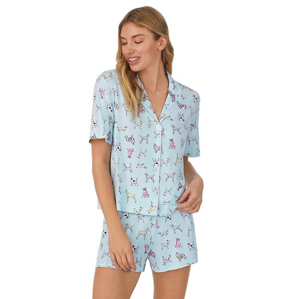 Women's Sleep Short Sleeve Pajama Shirt and Pajama Boxer Shorts Sleep Set