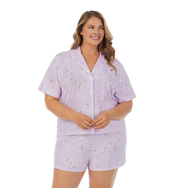 Plus Size Beauty Sleep Social Short Sleeve Notch Collar Pajama Shirt ...