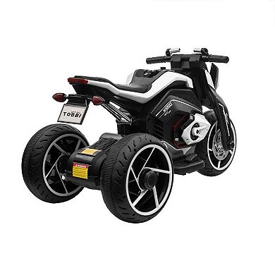 TOBBI 12V Battery Powered 3 Wheeled Ride On Motorcycle for Ages 3 and Up, Black