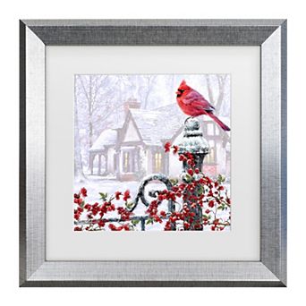 Trademark Fine Art The Macneil Studio Cardinal on Gatepost Matted Framed Art