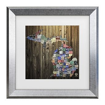 Trademark Fine Art Design Turnpike Michigan Counties License Plate Matted Framed Art