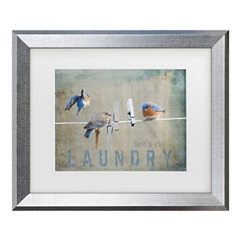 Trademark Fine Art Jai Johnson Laundry Day Bluebirds Matted Framed Art