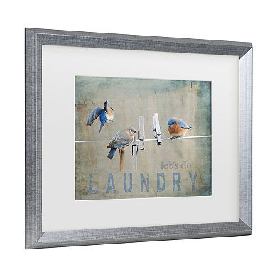 Trademark Fine Art Jai Johnson Laundry Day Bluebirds Matted Framed Art