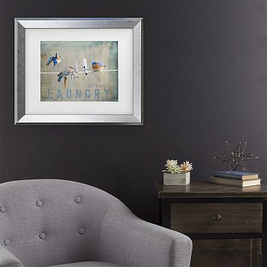 Trademark Fine Art Jai Johnson Laundry Day Bluebirds Matted Framed Art