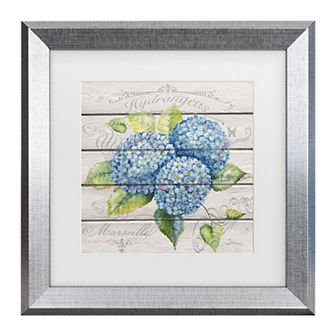 Trademark Fine Art Jean Plout Blue Hydrangeas Matted Framed Art