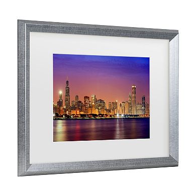 Trademark Fine Art Mike Jones Photo Chicago Dusk full skyline Matted Framed Art