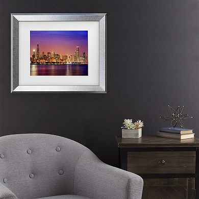 Trademark Fine Art Mike Jones Photo Chicago Dusk full skyline Matted Framed Art