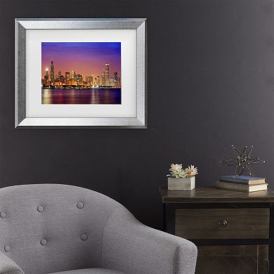 Trademark Fine Art Mike Jones Photo Chicago Dusk full skyline Matted Framed Art