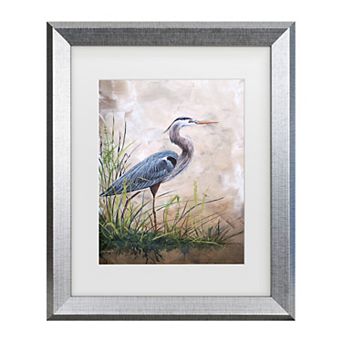 Trademark Fine Art Jean Plout Heron In The Reeds Matted Framed Art