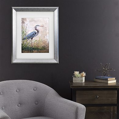 Trademark Fine Art Jean Plout Heron In The Reeds Matted Framed Art