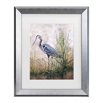 Trademark Fine Art Jean Plout In The Reeds Blue Heron Matted Framed Art