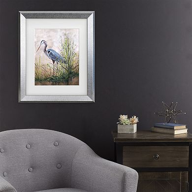 Trademark Fine Art Jean Plout In The Reeds Blue Heron Matted Framed Art