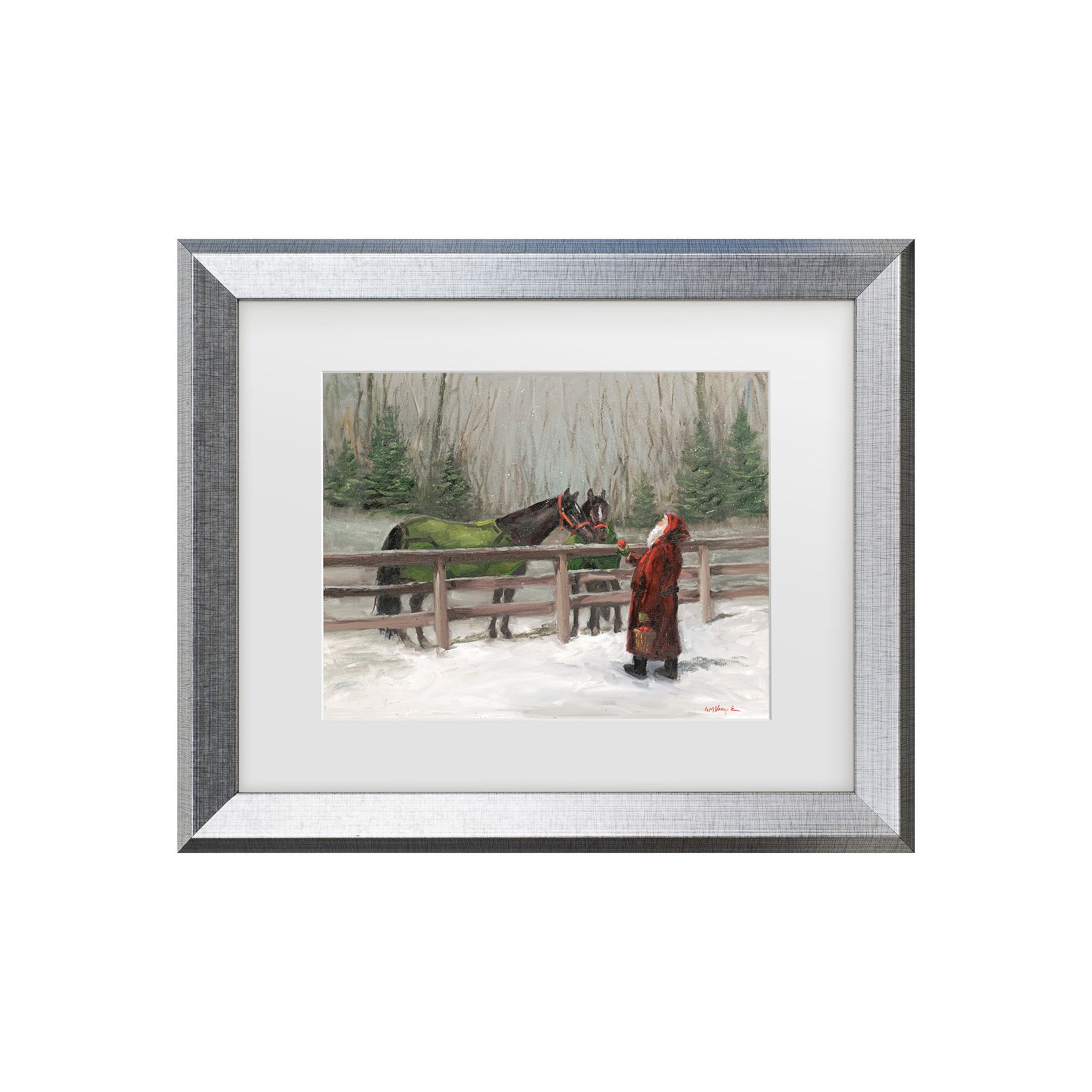 Trademark Fine Art Mary Miller Veazie Santa With Horses Matted Framed Art, 