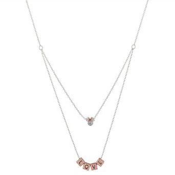 Disney's Minnie Mouse Two-Tone 14k Rose Gold & Fine Silver Plated Cubic Zirconia Minnie & Love Charms Layered Necklace