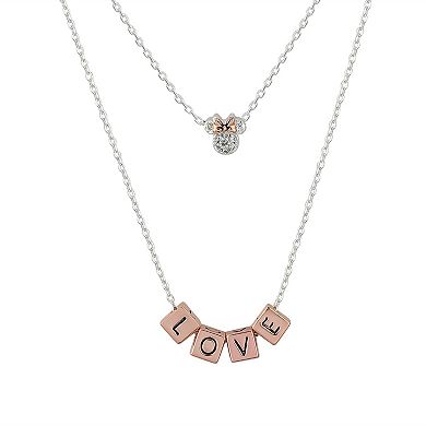 Disney's Minnie Mouse Two-Tone 14k Rose Gold & Fine Silver Plated Cubic Zirconia Minnie & Love Charms Layered Necklace