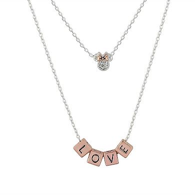 Disney Minnie Mouse Two-Tone 14k Rose Gold & Fine Silver Plated Cubic Zirconia Minnie & Love Charms Layered Necklace