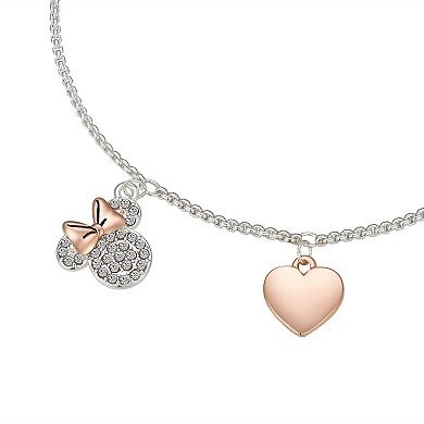 Disney's Mickey Mouse & Minnie Mouse Two Tone Crystal Heart Charm Adjustable Bracelet