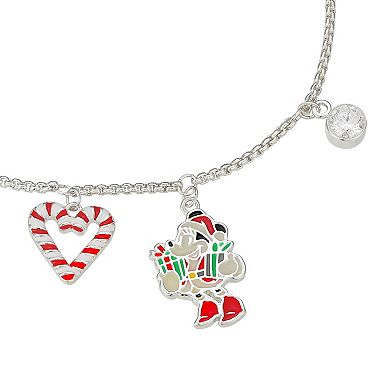 Disney's Mickey Mouse & Minnie Mouse Crystal Christmas Charm Adjustable Bracelet