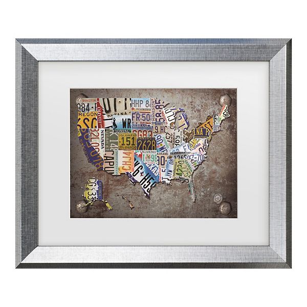 Trademark Fine Art Masters Fine Art USA License Plate Map on Metal