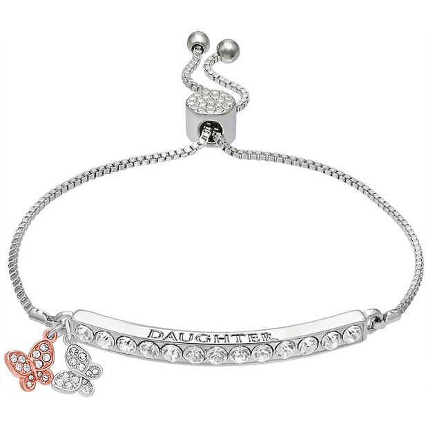 Brilliance Crystal Butterfly Charm Adjustable Bar Bracelet, Women's, Size: 7, Grey